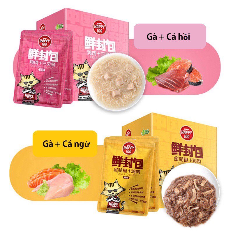 Combo 10 gói Pate Happy 100 cho mèo gói 70gr SIÊU NGON MIX VỊ