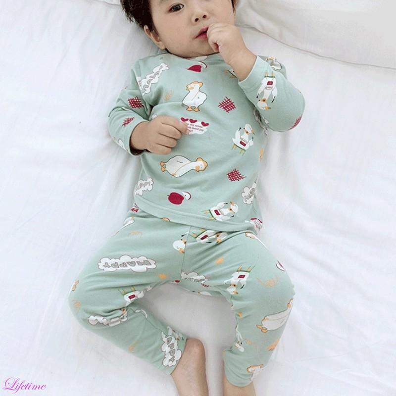 Bộ Đồ Ngủ Cotton Hai Lớp Thoáng Khí Họa Tiết Hoạt Hình Dành Cho Bé