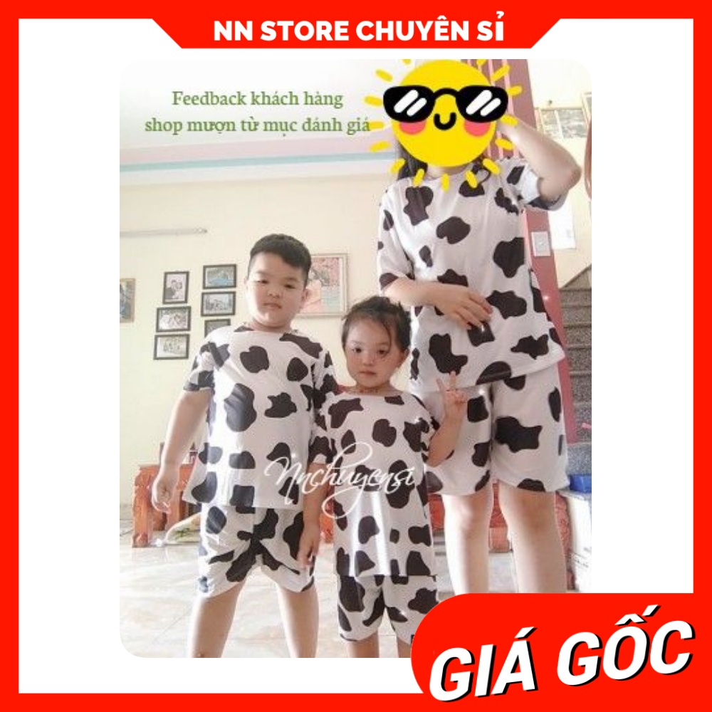 Đồ bộ bò sữa size 5 ký đến 70kg vải thun mềm mịn mát co giãn tốt cho bé gái bé trai và người lớn mặc nhà