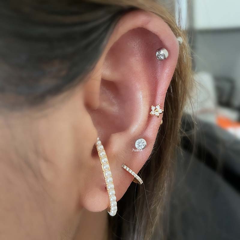 1 Khuyên tai tròn bằng đồng đính đá zircon 20 gauge đeo sụn vành tai