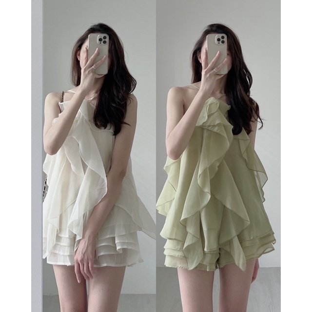 S5781 Set voan tơ cổ yếm Audrey