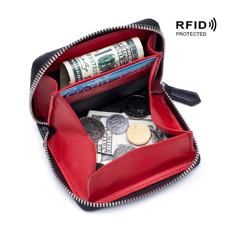 Youyo Ví Da Đựng Tiền Xu Thẻ Tín Dụng RFID Có Khóa Kéo Dành Cho Nam Nữ