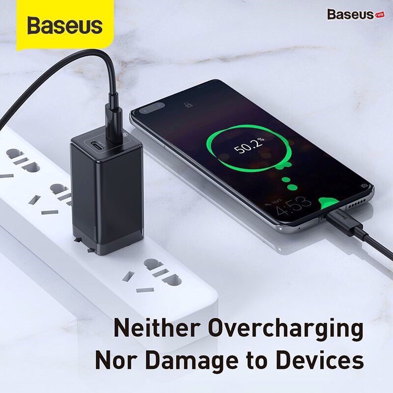 Củ sạc nhanh 45W baseus 2 cổng GaN2 Type C cà USB