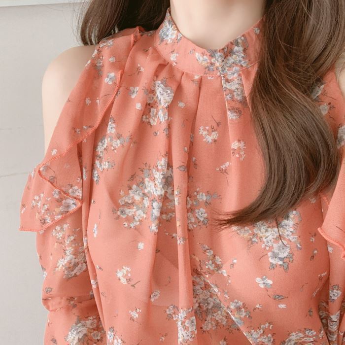 Áo Chiffon Hở Vai Plus Size Họa Tiết Hoa Phong Cách Pháp Cho Nữ