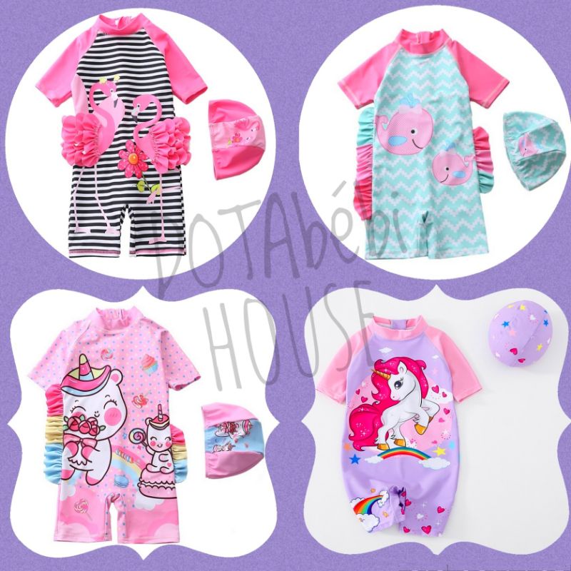 nhiều mẫu 7-22kg có nón Đồ bơi liền thân mẫu chim hồng hạc và cá voi ngựa pony tím cho bé gái - DOTAbébi HOUSE SW0313.18