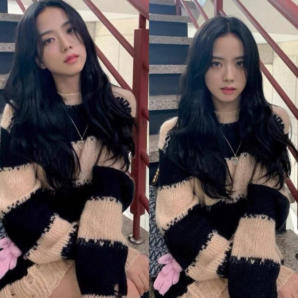 Jisoo blackpink Áo Len Dài Tay Họa Tiết Sọc Ngang Thời Trang Dành Cho Nữ