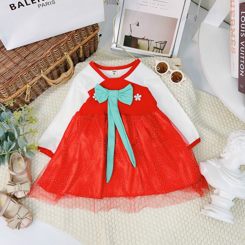 Váy Xòe Hanbook Phối Ren Cực Hot Cho Bé Gái Đón Tết Chất Vải Đũi Phối Ren Đủ Size Từ 8-18Kg VNXK Nhật-Hàn