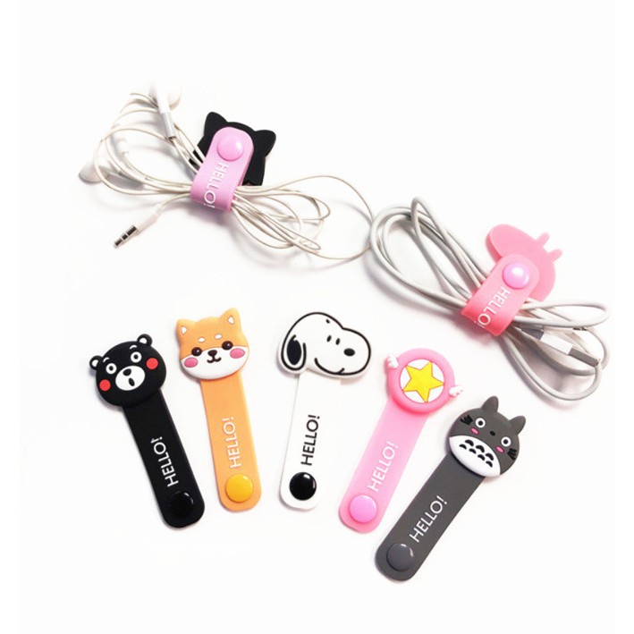 Silicone BTS BT21 Tai nghe cáp tổ chức quấn Clip dây dây Winder snoopy Phụ kiện điện thoại