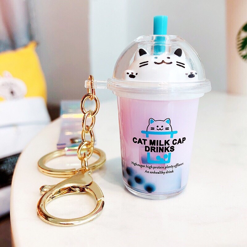 Móc khoá chiếc Ly trà sữa Mèo