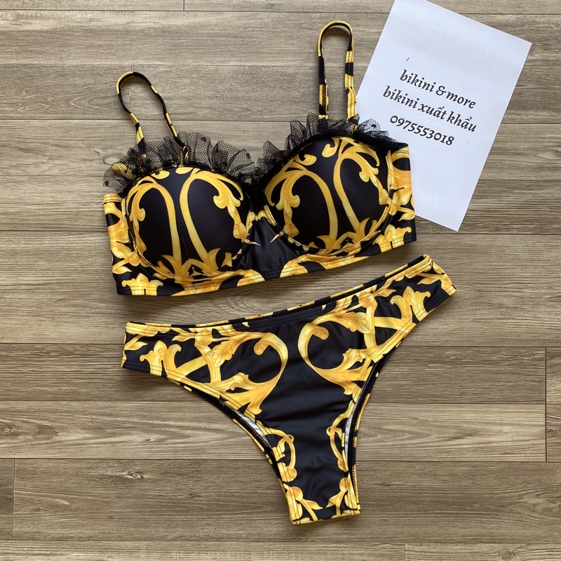 [BKN1313] &lt;ÂU&gt; SET BIKINI HOA VĂN VÀNG BÈO NGỰC (CÓ GỌNG)