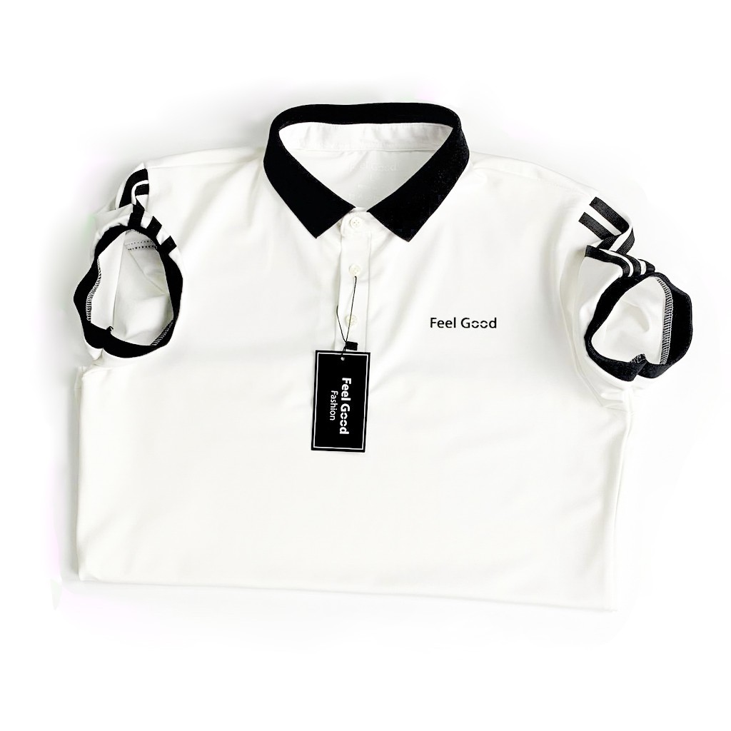 Áo Polo Nam đẹp FEEL GOOD basic - Áo thun nam có cổ trụ bẻ,phối sọc LINES vải cá sấu cotton cao cấp màu đen trắng giá rẻ | BigBuy360 - bigbuy360.vn