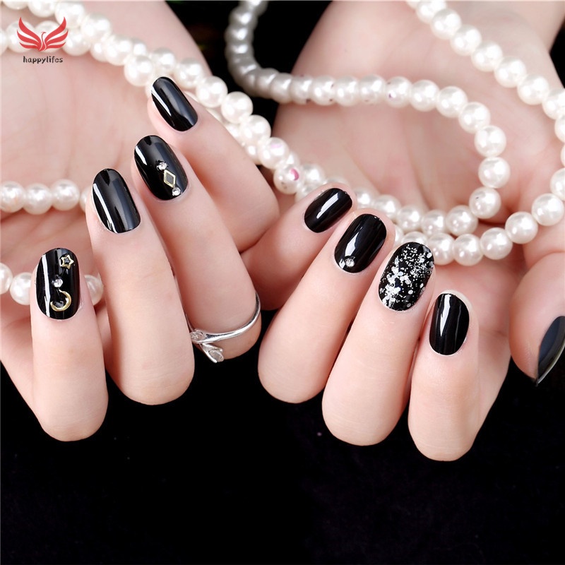 Bộ 24 móng tay giả đầu tròn loại dán keo bền tiết kiệm thời gian thời trang làm quà tặng dành cho nữ