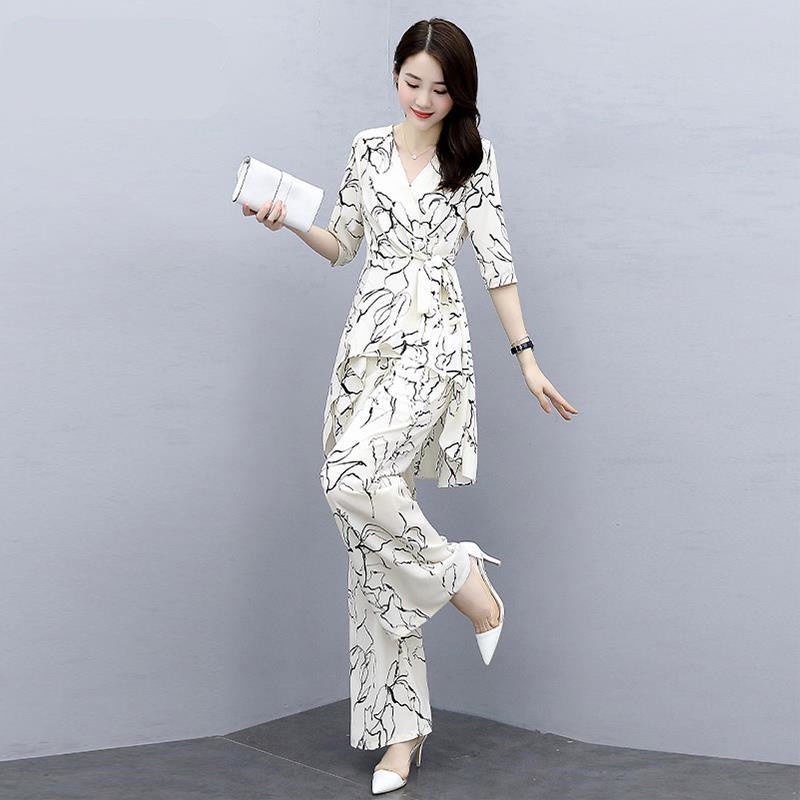 Set áo thun kèm quần dài ống rộng phong cách Hàn Quốc thời trang mùa hè cho nữ