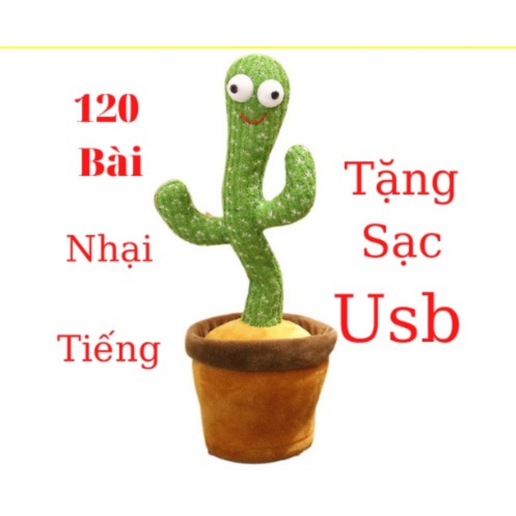 Cây Xương Rồng Nhảy Múa 120 Bài Loại Sạc, Nhại Tiếng Có Đèn, Tặng Dây Sạc
