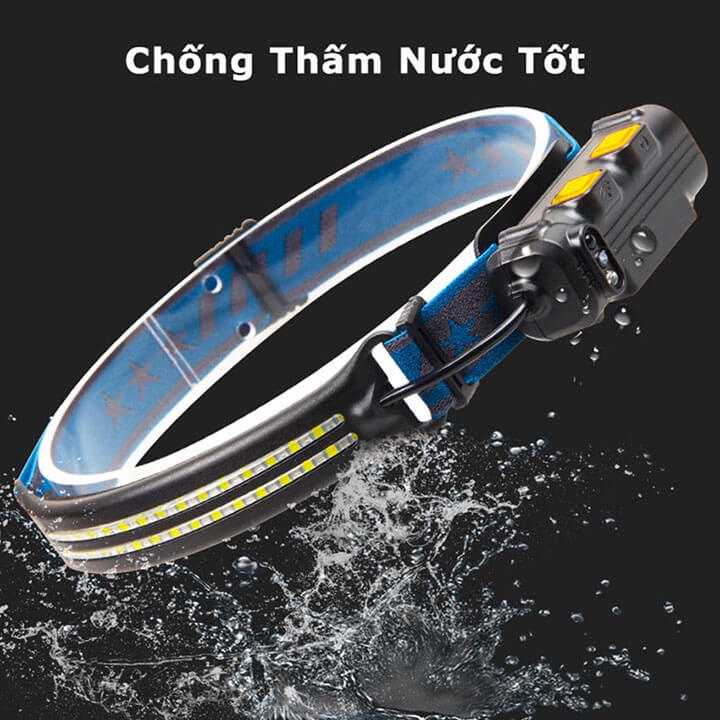 Đèn pin đội đầu siêu sáng 62 Led cảm biến bằng tay, chống nước IPX6, pin trâu, đèn đeo trán thông minh