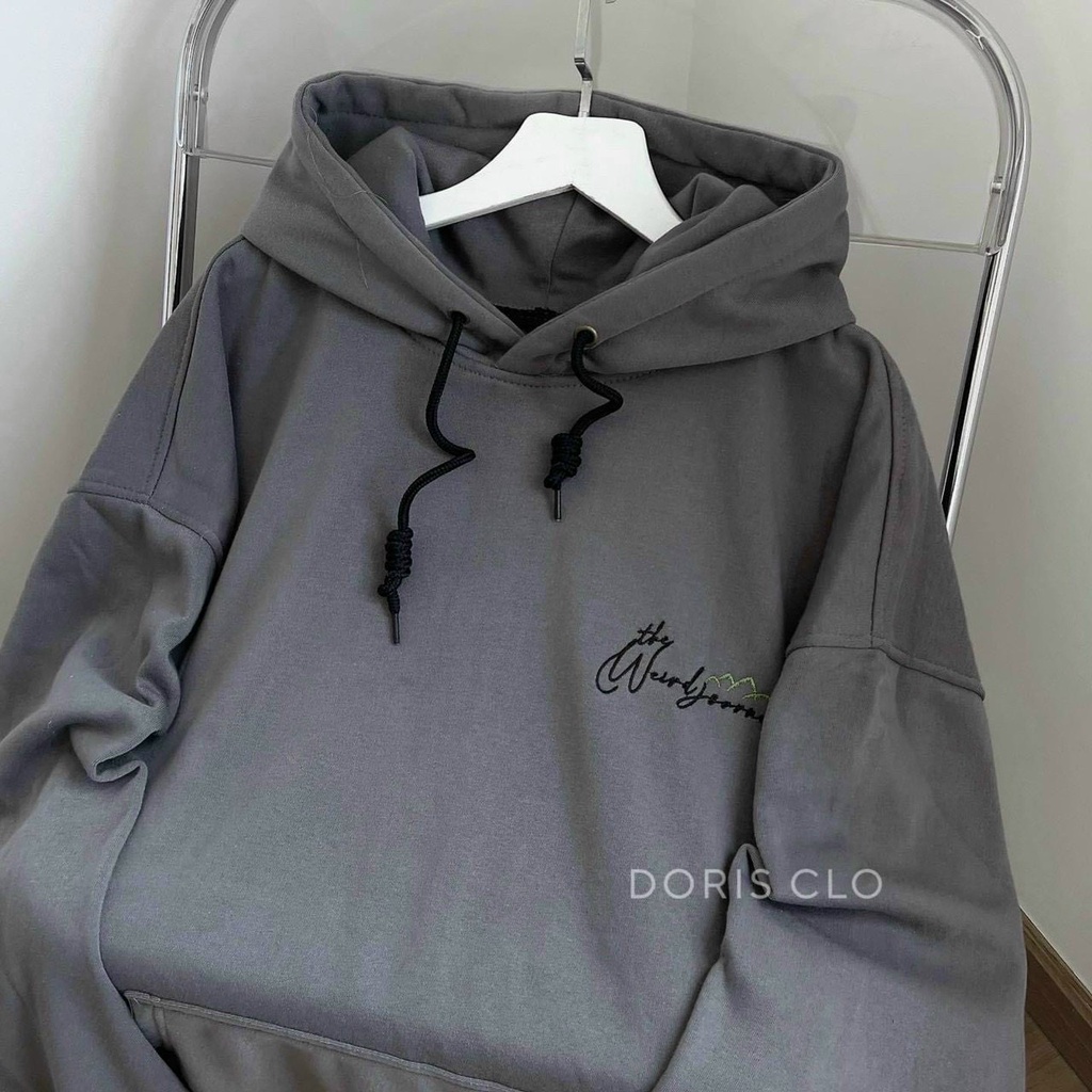 Áo hoodie hình thêu, nón 2 lớp, nam nữ nỉ trơn PE dày mềm, mịn, hình thêu nổi Ngầu Store, màu xám lông chuột cực đẹp