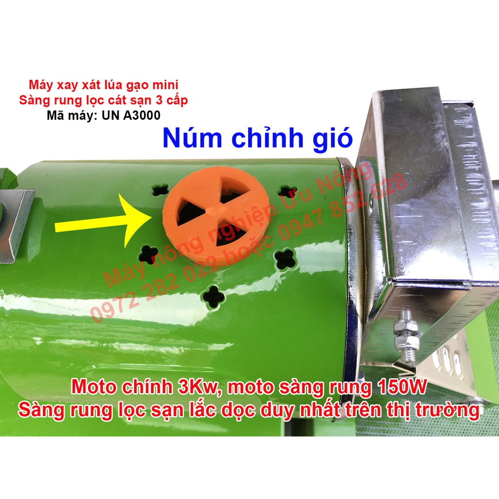 Máy xay xát lúa gạo mini gia đình có sàng rung lọc cát sạn 3 cấp cải tiến mới 2021