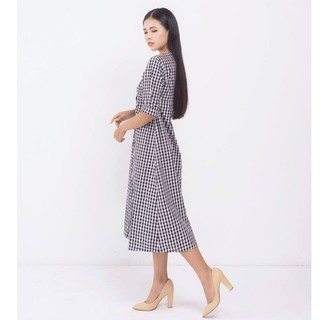 Đầm maxi caro trắng đen I-D06
