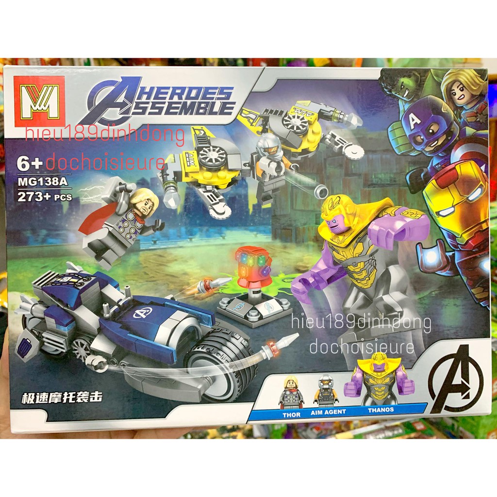 Lắp ráp xếp hình non Lego siêu anh hùng mg 138 mẫu a : Siêu xe máy moto của thor aim gent đại chiến thanos 273+ mảnh