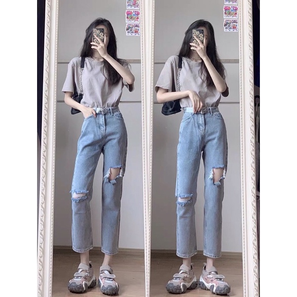 Quần baggy Jean rách ô phong cách Hàn Quốc chuẩn form. | BigBuy360 - bigbuy360.vn