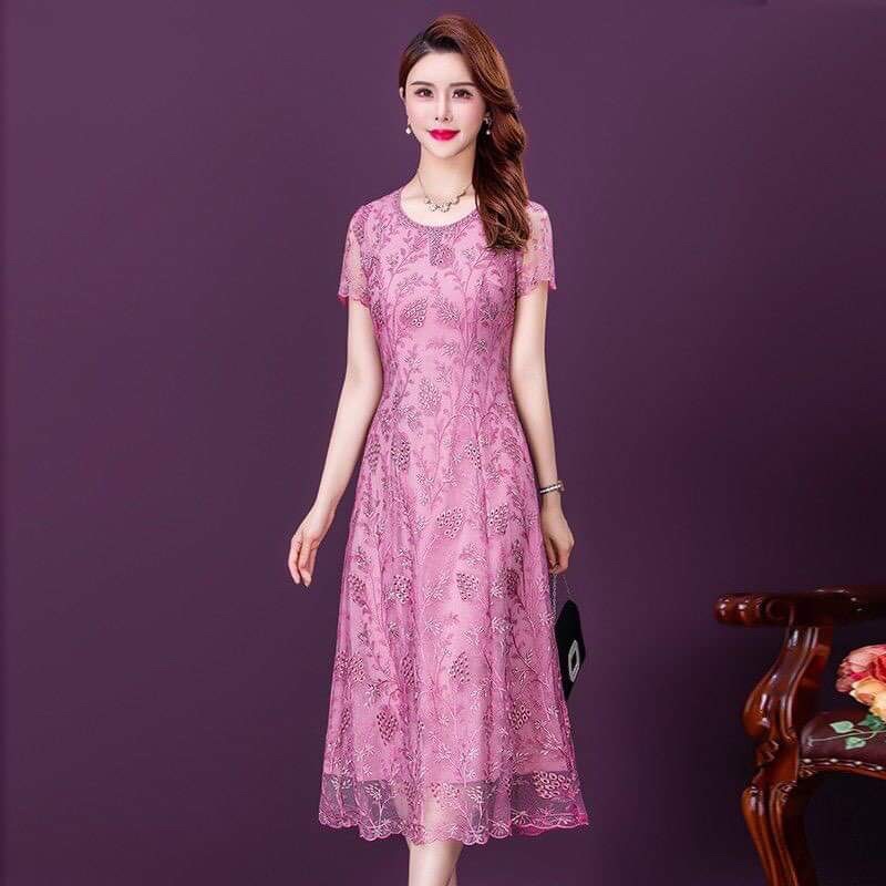 Đầm ren voan nữ trung niên cao cấp kiểu dáng sang trọng quý phái NP2899