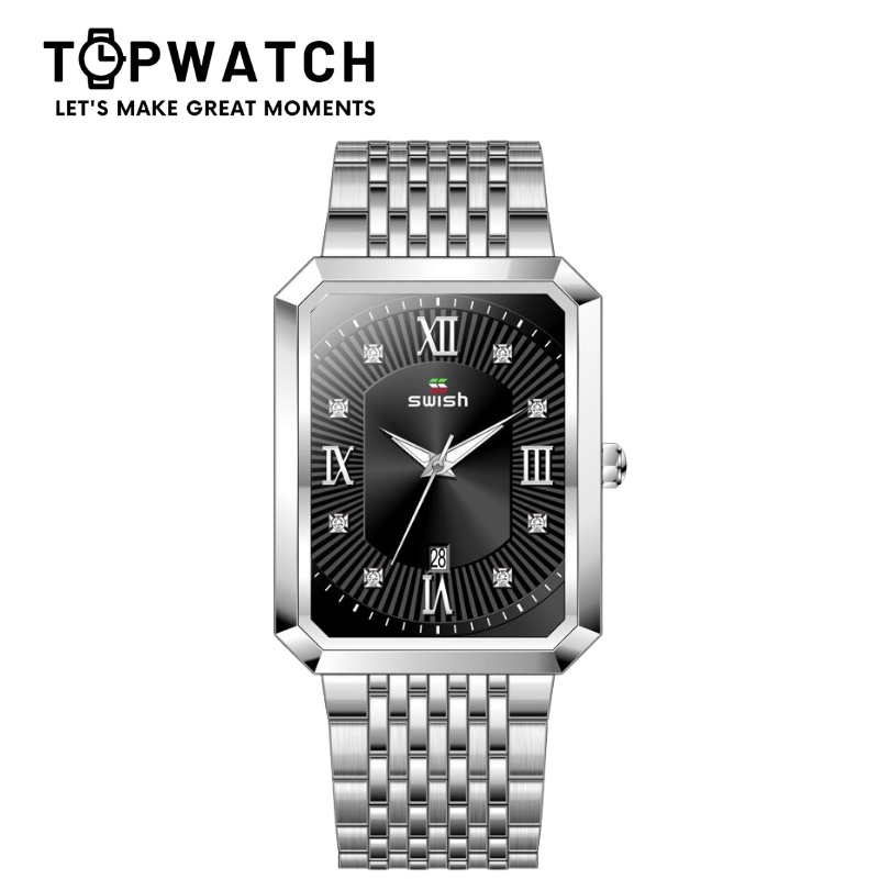 ĐỒNG HỒ NAM MẶT VUÔNG SWISH TOPWATCH CHÍNH HÃNG PHONG THÁI CHUẨN DOANH NHÂN, LỊCH LÃM