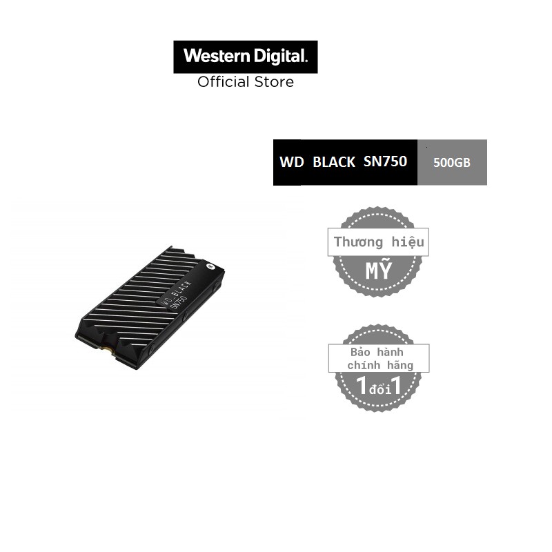 Ổ cứng gắn trong WD Black SN750 500GB internal gaming SSD with Heatsink - Gen3 PCIe NVMe (WDS500G3XHC)