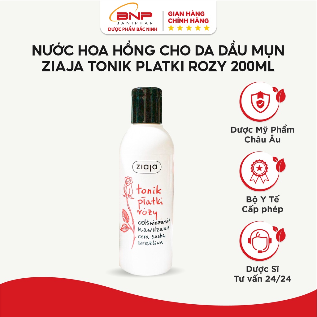 Nước hoa hồng cân bằng cho da dầu mụn Ziaja Tonik Platki Rozy 200ml