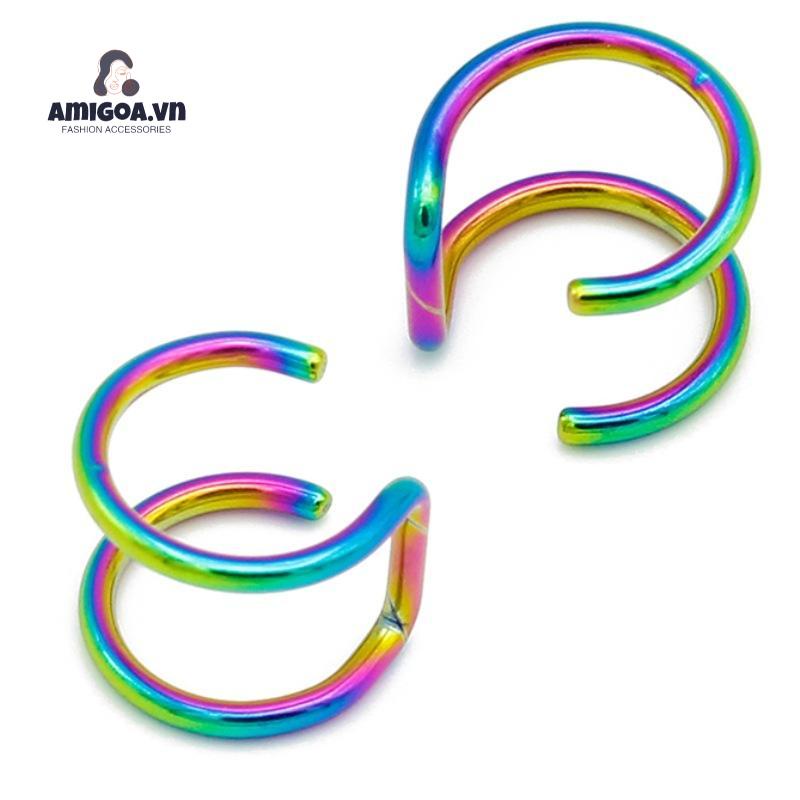 Khuyên Tai Dạng Kẹp Đôi Bằng Thép Không Gỉ Đơn Giản