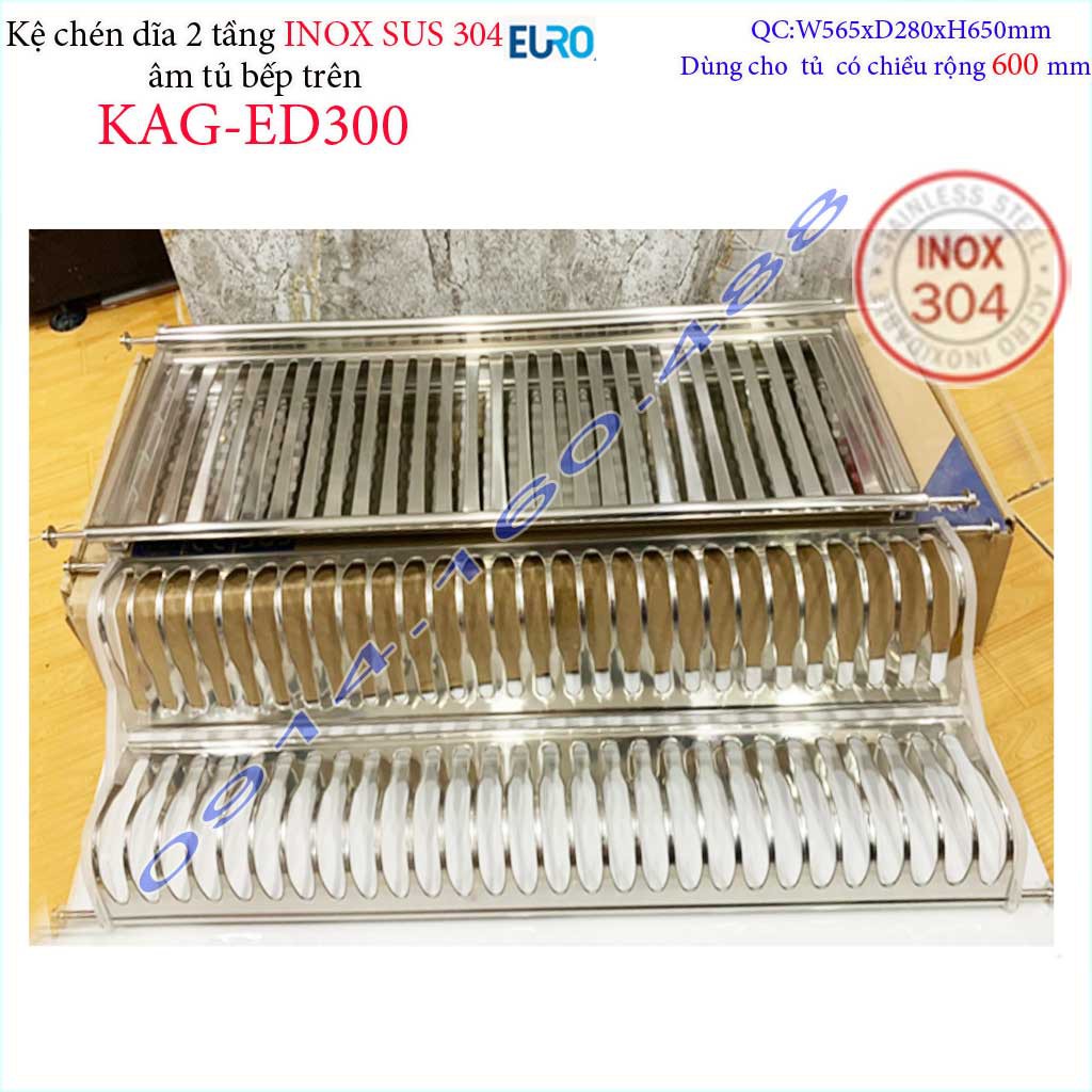 Kệ đựng chén dĩa âm tủ Inox 304 KAG-ED300-60cm, Kệ chén bát 2 tầng EURO tủ 60cm