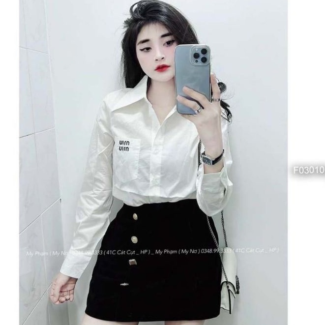 [Mã FAMARAL1 giảm 10K đơn 50K] Áo sơ mi nữ trắng dài tay form rộng miumiu cá tính | BigBuy360 - bigbuy360.vn