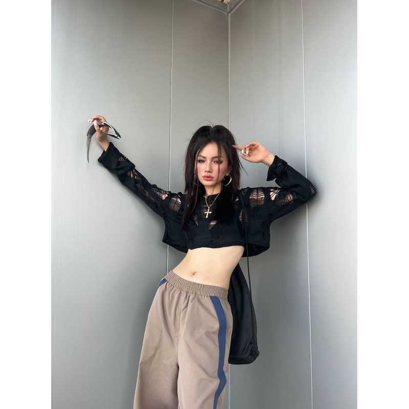 Áo Len Lửng Tay Dài Xuyên Thấu Quyến Rũ Dành Cho Nữ