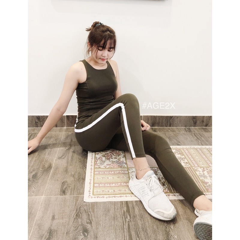 Quần legging nữ cạp cao,quần legging ôm nâng mông 1 sọc thể thao AGE2X hàng VNXK, chất lượng cao, tôn chân dài miên man