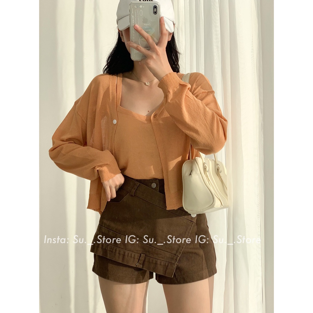 Set áo cardigan mỏng trơn kèm áo dây S375 SUSTORE