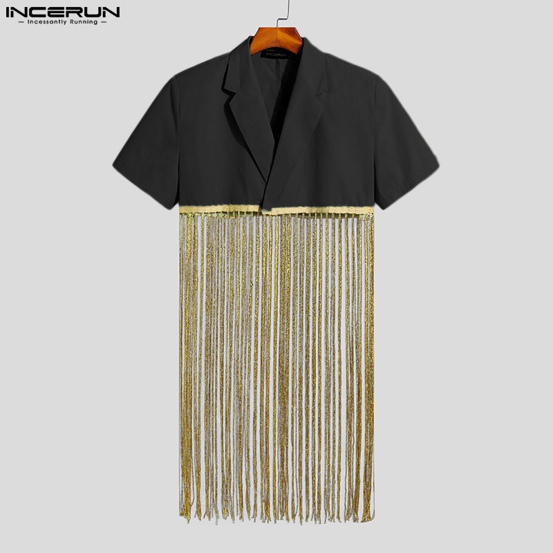 Áo sơ mi INCERUN tay nam tay ngắn trơn màu S-5XL