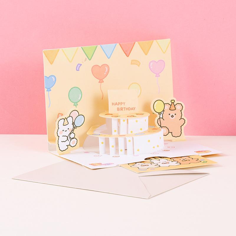 Thiệp Happy Birthday in nổi 5D hình con thú dễ thương đặc biệt tặng kèm sticker ngày sinh
