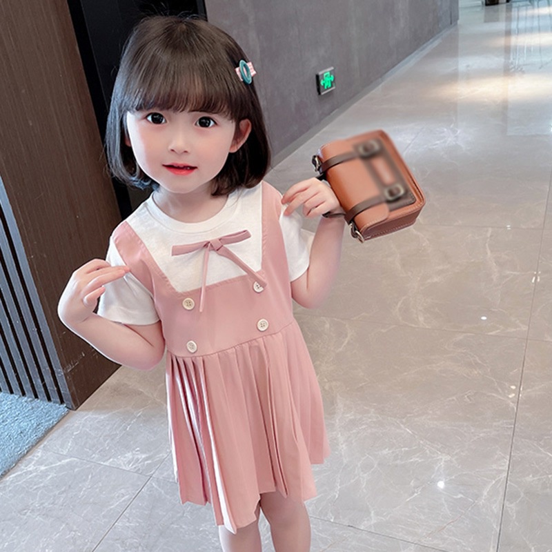 Trẻ em mùa hè Cô gái ăn mặc dễ thương kẻ sọc dưới ngắn tay Váy công chúa trẻ em