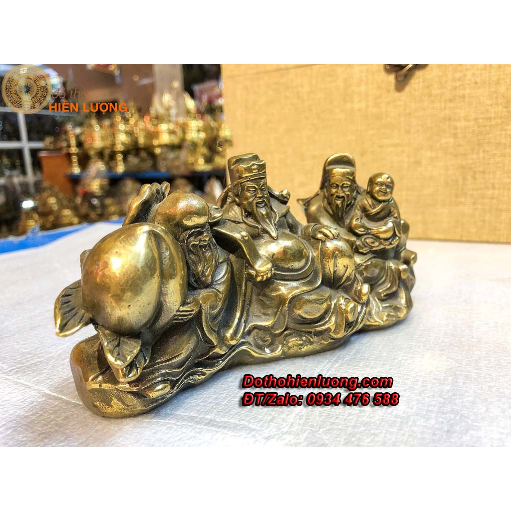Tượng Tam Đa Phúc - Lộc - Thọ Liền Khối Bằng Đồng Màu Giả Cổ