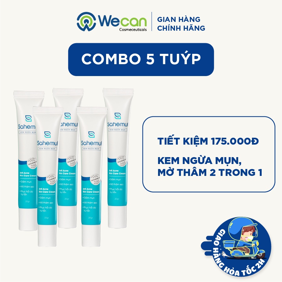 Combo 5 Kem Ngừa Mụn Sahemul Dùng Cho Mụn Viêm, Mụn Bọc, Mụn Mủ, Mụn Trứng Cá Và Thâm Mụn 20gr