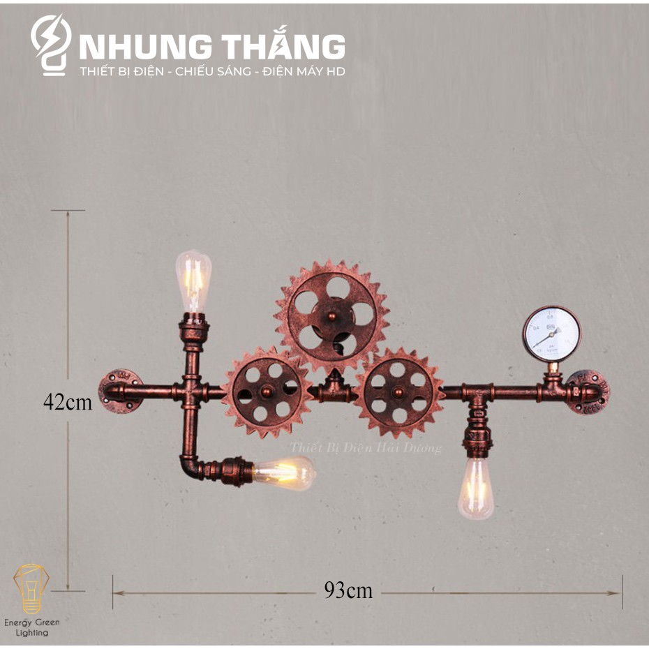 Đèn Tường Retro DT-9040 - Hình Ống Nước,Bánh Răng Chuyển Động - Kiểu Dáng Cổ Điển - Tặng Kèm 3 Bóng T64 - Bảo Hành 1 Năm