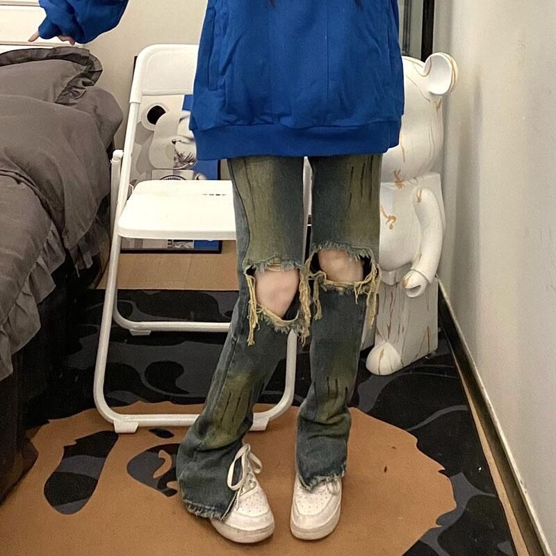 Quần rách gối lưng cao phong cách Hip hop cá tính yt6X