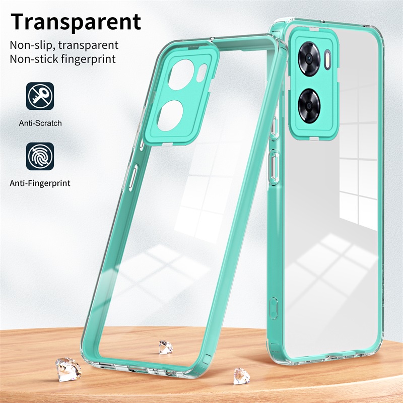 Dành Cho Oppo A60 A57 A57S A77 A77S A76 A96 A95 A74 Vỏ Điện Thoại Trong Suốt Cao Chống Rơi Đơn Giản 3 Trong 1 Macaron PC Border TPU Mềm Ốp Lưng