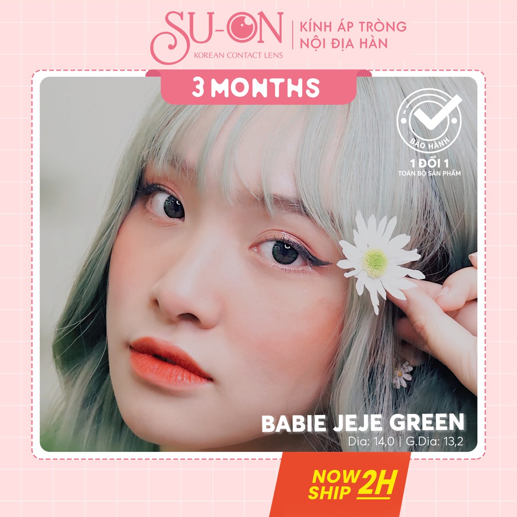 Kính áp tròng 3 tháng BABIE JEJE GREEN áp tròng 14,2mm 0 độ