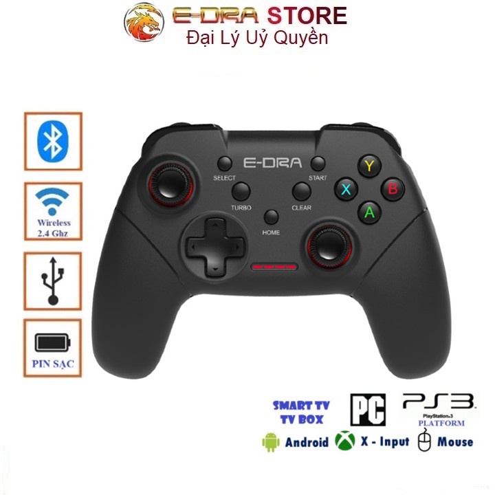 Tay cầm chơi game không dây Edra EGP7602 Wireless2.4Ghz + USB Có dây