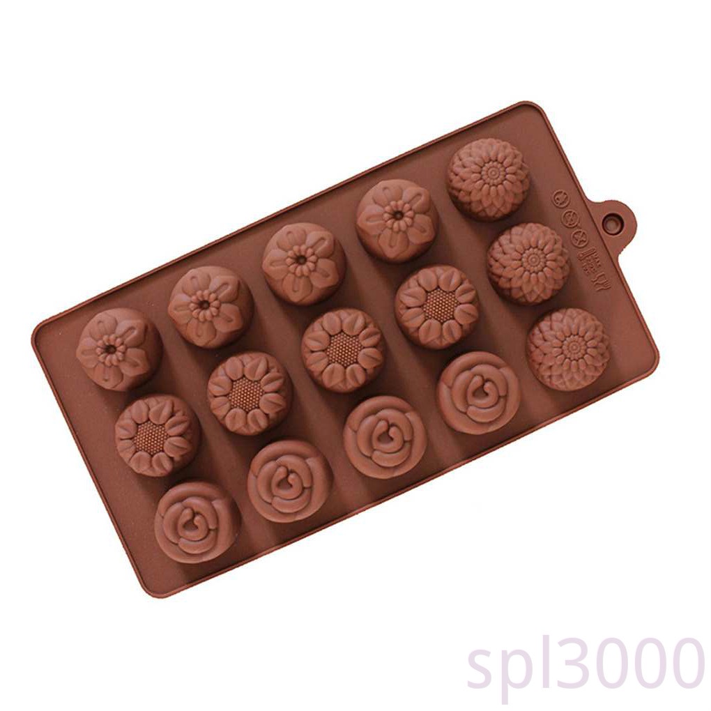 Khuôn silicone 15 ngăn tạo hình hoa trang trí bánh