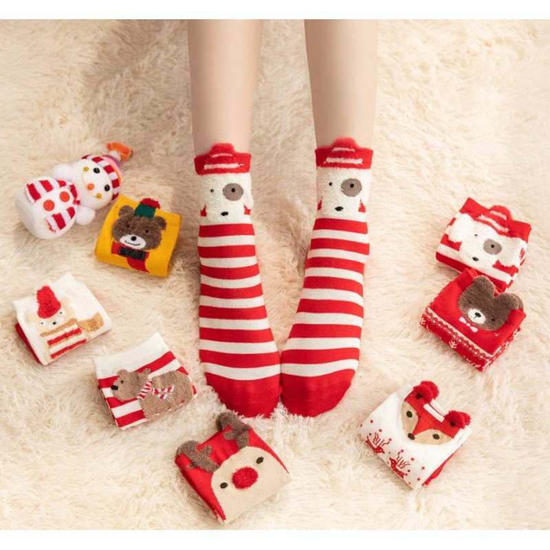 Tất cao cổ họa tiết tuần lộc giáng sinh ciu ciu xinh xỉu - Vớ chất liệu cotton thoáng khí siêu êm - Quà tặng Noel đẹp rẻ
