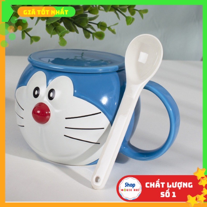 Cốc sứ Doremon kèm nắp và thìa