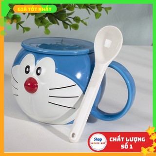 Cốc sứ Doremon kèm nắp và thìa