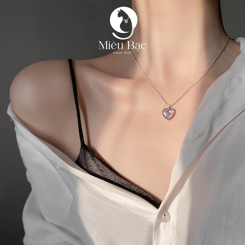 Dây chuyền bạc nữ trái tim đá mặt trăng moonstone chất liệu bạc 925 thời trang trang sức phụ kiện Miêu Bạc D000041