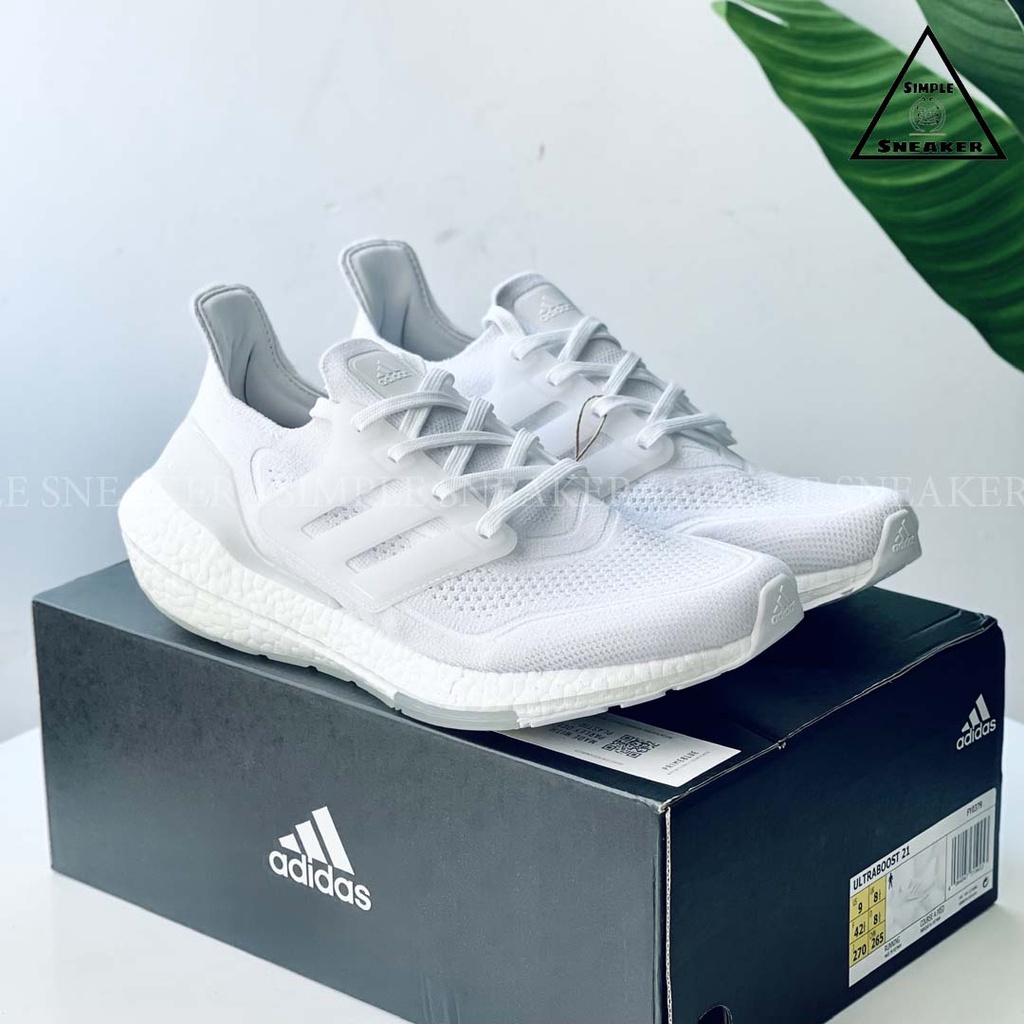 Giày Adidas Ultraboost 21 All White Chính Hãng💙SIMPLE SNEAKER💙 Giày Chạy Bộ Ultra Boost 21 Màu Trắng Thể Thao Nam Nữ